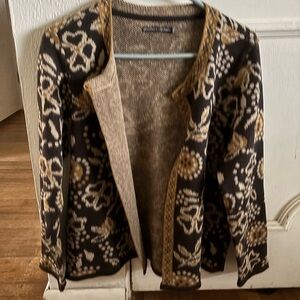 Floral Patterned Cardigan - Black and Tan